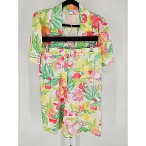 Vtg Laura Michelle womens Sz 10 Matching Short Shirt Set Bright Floral Resort